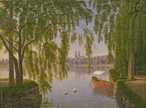 Johann Jakob Biedermann — Blick vom linken Seeufer auf die Stadt Zürich und das Grossmünster