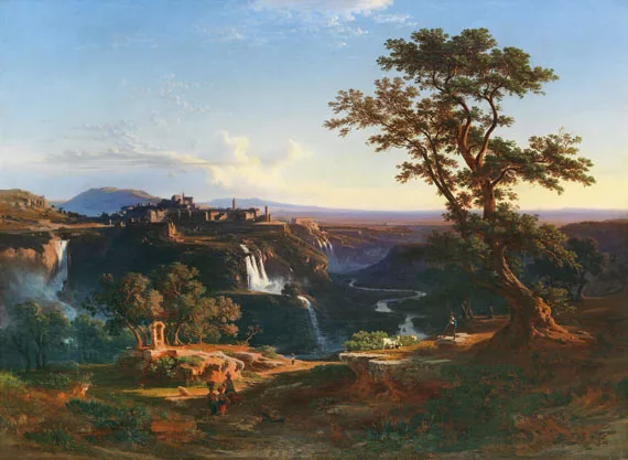 Johann Jakob Frey — Die Kaskaden von Tivoli in der Abendsonne
