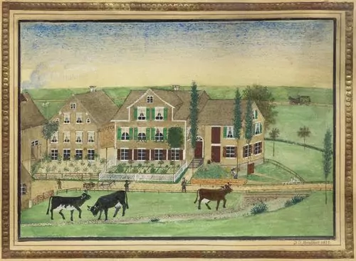 JOHANN JAKOB HEUSCHER — Bauernhof. 1877. — Koller Auktionen