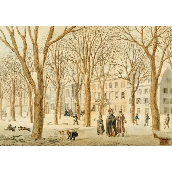 Johann Jakob Neustück — Winterliche Szene auf dem Basler Petersplatz.