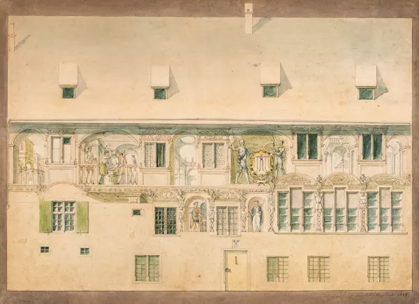 Fassade der Schmiedenzunft in Basel. 1859