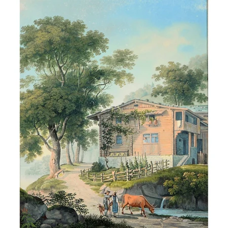 Ländliche Szene vor Bauernhaus