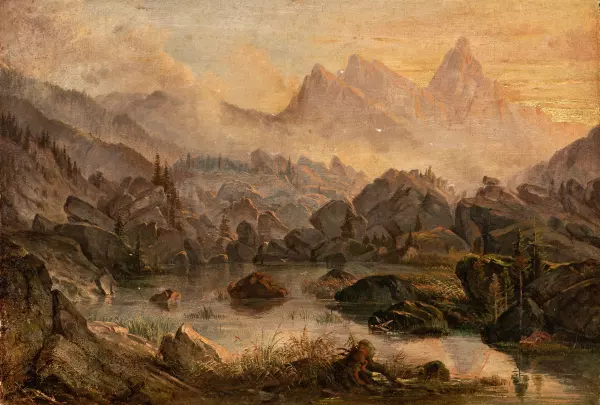 Berglandschaft mit einem See. 1872