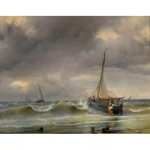 Johann Jakob Ulrich II. — Fischerboot am Strand bei bewegter See.