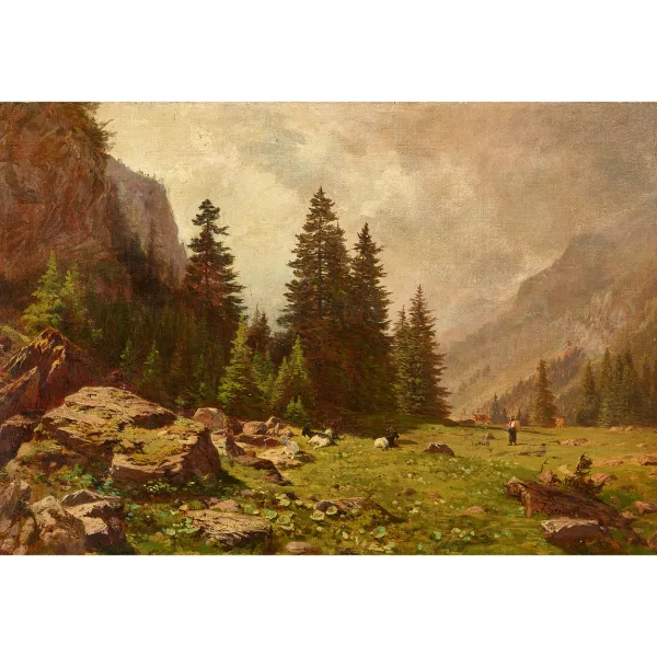 Johann Joseph Geisser — Ziegenherde mit Hirtin auf der Alp.