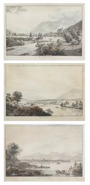 Johann Ludwig ABERLI (1723 - 1786), ensemble de trois vues de divers paysages suisses — DognyAuction