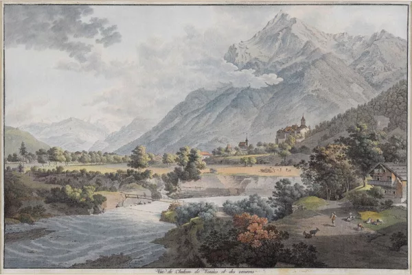 Johann Ludwig Aberli — "Vûe du Chateau de Wimmis et des environs".
