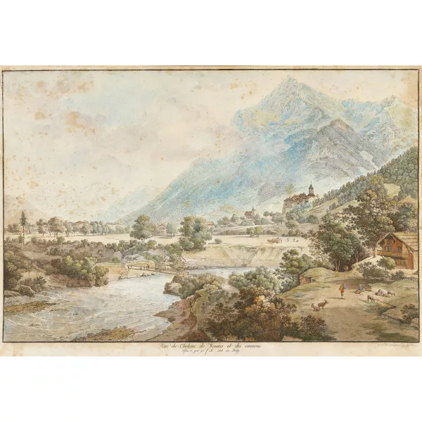 Johann Ludwig Aberli — "Vûe du Chateau de Wimmis et des environs".