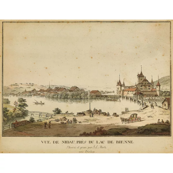 Johann Ludwig Aberli — "Vue de Nidau, près du Lac de Bienne".