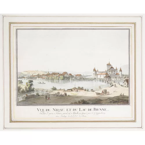 Johann Ludwig Aberli — "Vue de Nidau et du Lac de Bienne".