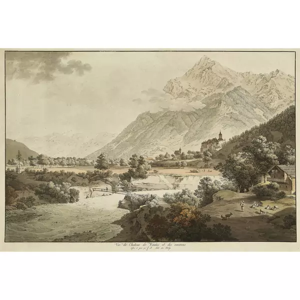 "Vûe du Chateau de Wimmis et des environs"