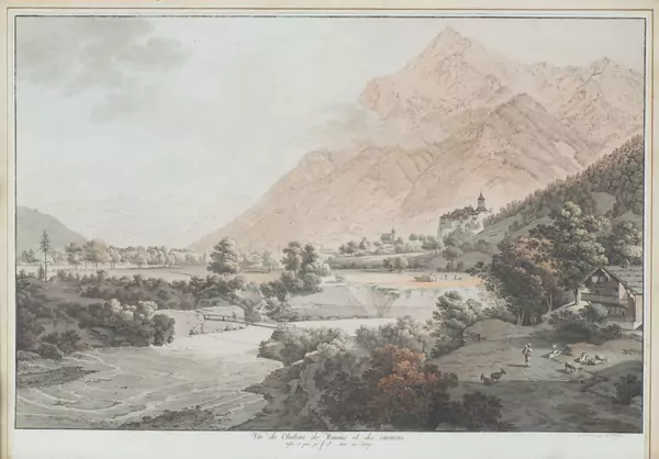 Johann Ludwig ABERLI (1723-1786), "Vue du Château de Wimmis et des environs" — DognyAuction