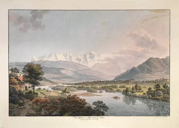 Johann Ludwig Aberli — Vue dessinée à Mouri près de Berne/et gravée par J. L. Aberli avec Privilège — Galerie Kornfeld