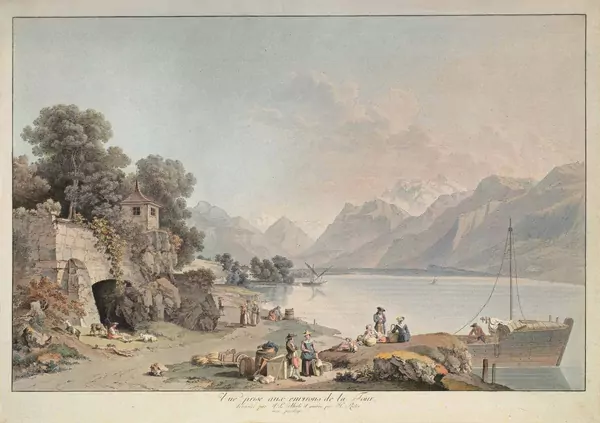 Johann Ludwig Aberli — Vue prise aux Environs de la Tour/dessinée par J. L. Aberli et gravée par H. Rieter/avec privilège — Galerie Kornfeld