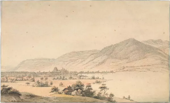 Johann Ludwig Aberli — Blick auf Thun, mit Thunersee, von Gwatt aus gesehen — Galerie Kornfeld