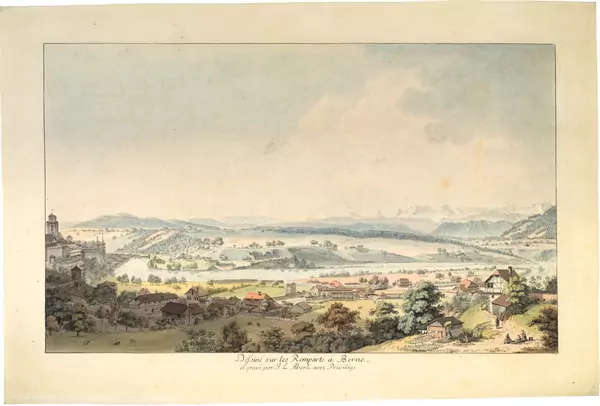 Johann Ludwig Aberli — Dessiné sur les Remparts a Berne/et gravé par J. L. Aberli avec Privilège — Galerie Kornfeld
