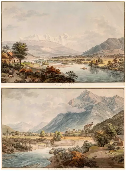 Vûe du Chateau de Wimmis et des environs/Vûe dessiné à Mouri près de Berne