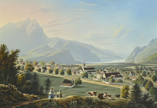 Johann Ludwig Bleuler — Paysage alpestre animé,
