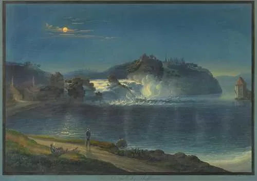 Johann Ludwig Bleuler — Der Rheinfall bey Schaffhausen bei Mondschein. Circa 1830.