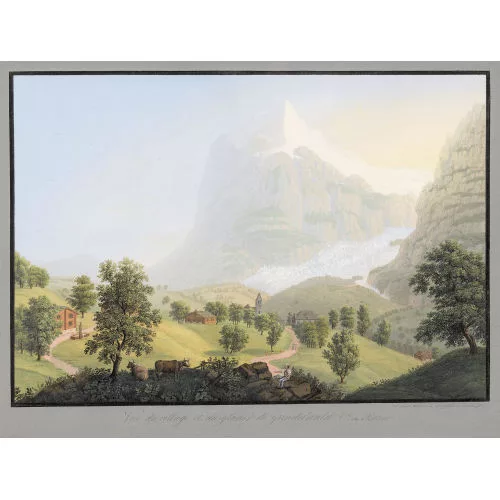 Johann Ludwig Bleuler — "Vue du village et du glacier de Grindelwald".