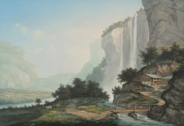 Johann Ludwig Bleuler — Vue de la cascade de Falkernbach dans la vallée de Meiringen / pars Louis Bleuler à Schaffhouse en Suisse