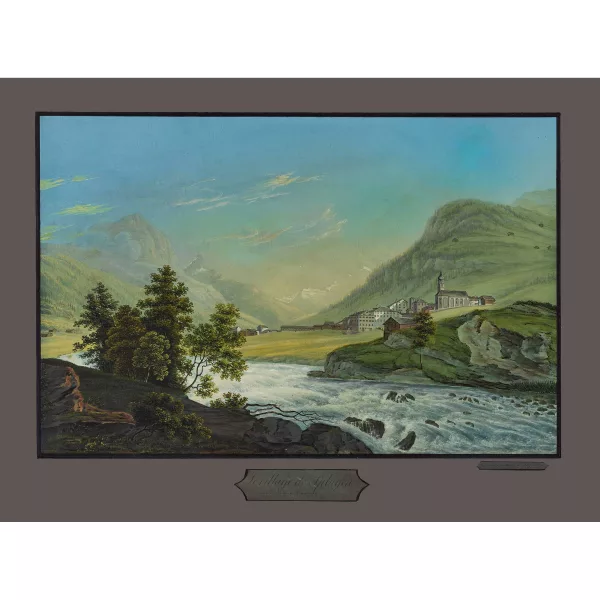 Johann Ludwig Bleuler — "Le village de Splügen vers le glacier du Rhinwald".