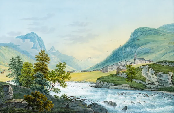 Johann Ludwig Bleuler — Le village de Splügen, vers le glacier du Rheinwald