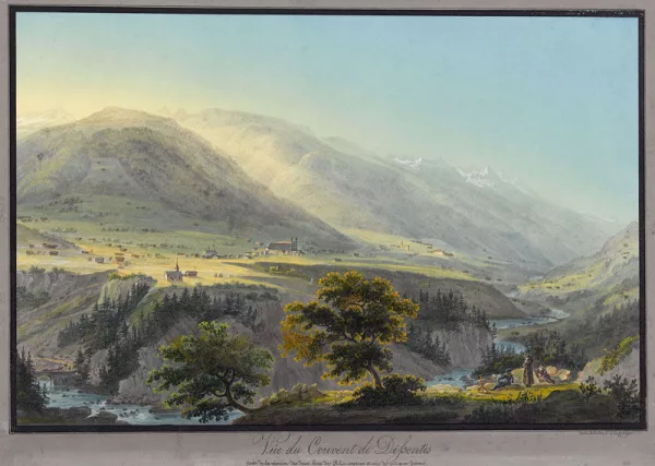 Johann Ludwig Bleuler — "Vue du Couvent de Dissentis près de la réunion des deux bras du Rhin supérieure et celui du milieu en Grisons".