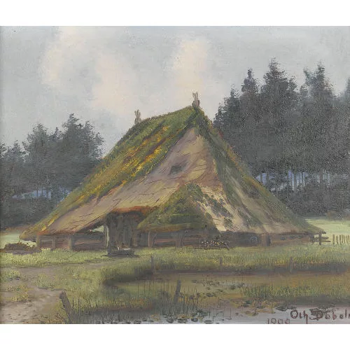 Johann OTHMAR DÖBELI — Aargauer Strohhaus bei einem Weiher.