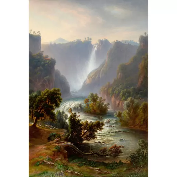 Die Wasserfälle bei Tivoli mit Staffage