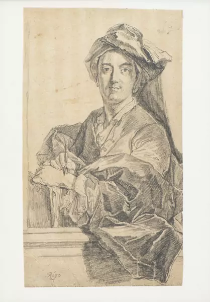 Johann Rudolf HUBER (1668-1748), 'Autoportrait de l'artiste avec un bloc à dessin et un crayon', fusain sur papier — DognyAuction