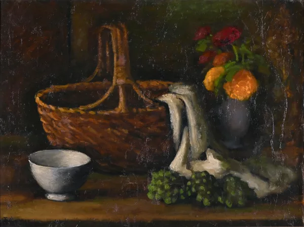 Johann von Tscharner — Stillleben mit Korb, Trauben und Blumen