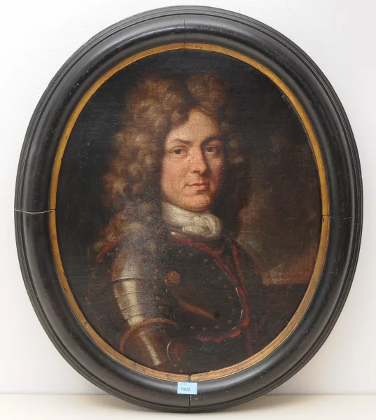 Johannes Dünz — Portrait Sigmund von Wattenwyl mit Brustharnisch und Allongeperücke