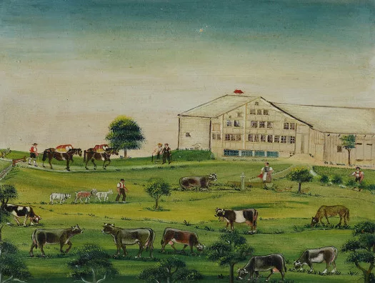 Johannes Müller — Bauernhof mit Tieren und Menschen im Vordergrund