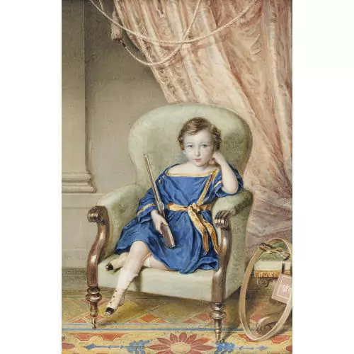 Elegant gekleideter Knabe mit Flinte
