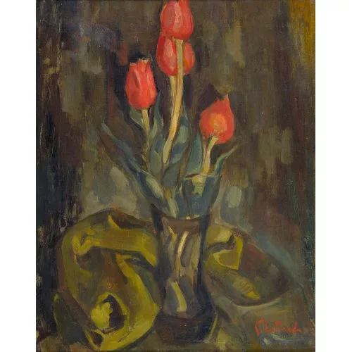 Johannes Robert Schürch — Stillleben mit Tulpen.