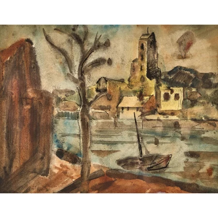 Flussufer mit Turm