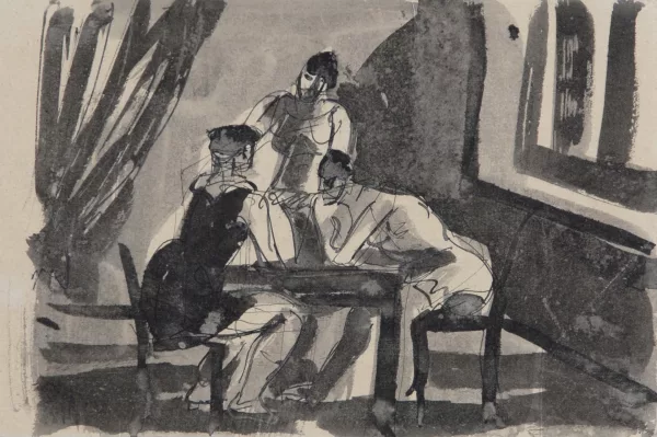 Johannes Robert Schürch — Drei Figuren um Tisch