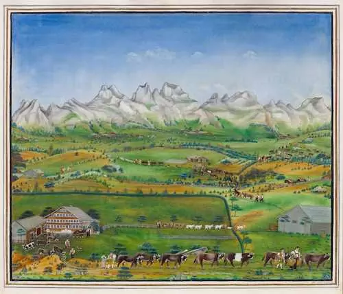 JOHANNES ZÜLLE — Alpine cattle drive into the mountains. 1872. — Koller Auktionen