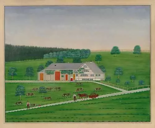 JOHANNES ZÜLLE — Bauernhof mit Bauern und Kühen. 1913. — Koller Auktionen