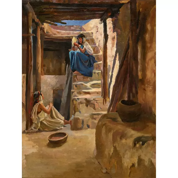 Innenhof in Algier mit jungen Frauen