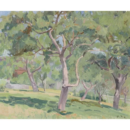John Torcapel — Sonnige Landschaft mit Bäumen.