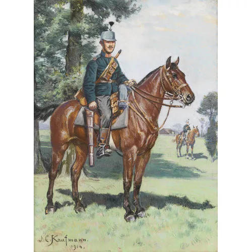 Josef Clemens Kaufmann — Landschaft mit zwei Kavalleristen und Pferden.