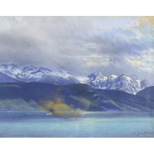 Josef Clemens Kaufmann — Partie am Vierwaldstättersee mit Dampfboot.