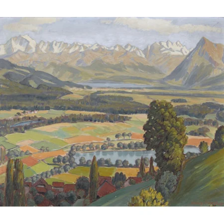 Seelandschaft mit Blick auf das Berner Oberland
