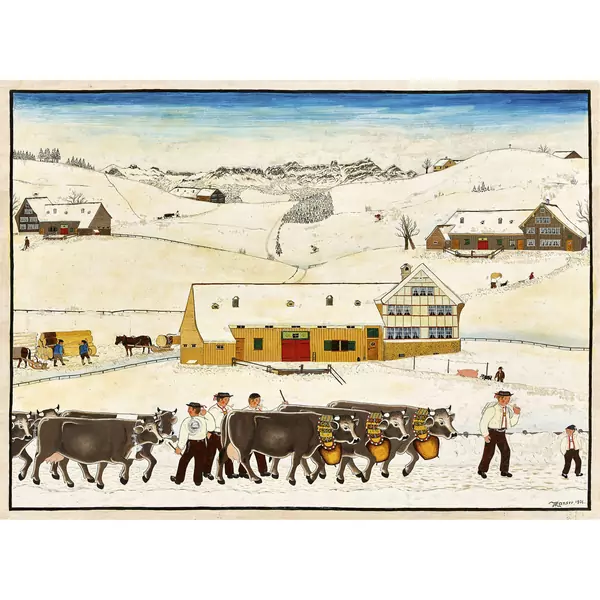 Alpabfahrt im Schnee