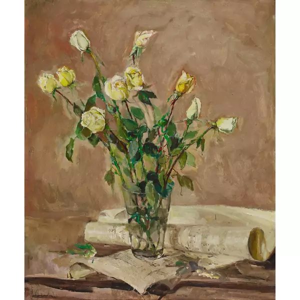 Stillleben mit Rosen im Glas