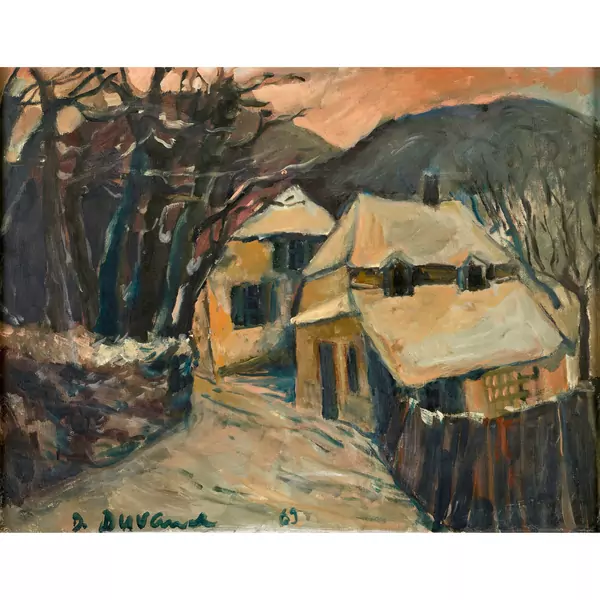 Winterliche Strasse mit Häusern