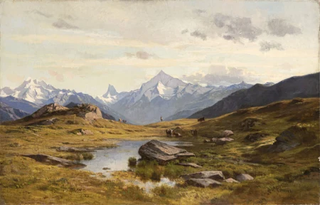 Paysage animé et montagnes (Weisshorn)