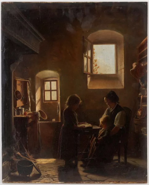 Joseph Hornung — Scène d'intérieur, Fillette faisant la lecture à sa maman et ses soeurs